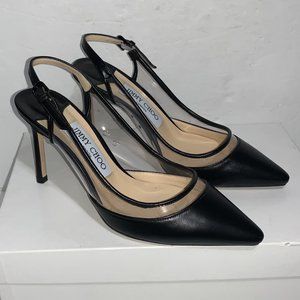 Jimmy Choo Erin 85 PVC & Leather Slingback Pumps Size 36